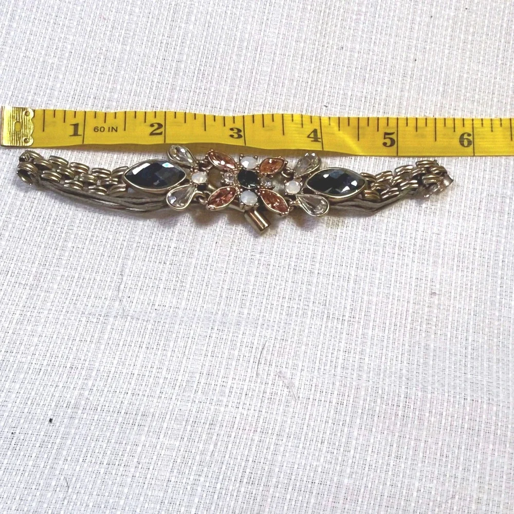 Gold Tone Crystal Adjustable Bracelet Floral‎ Station Drawstring Fashion Jewelry
